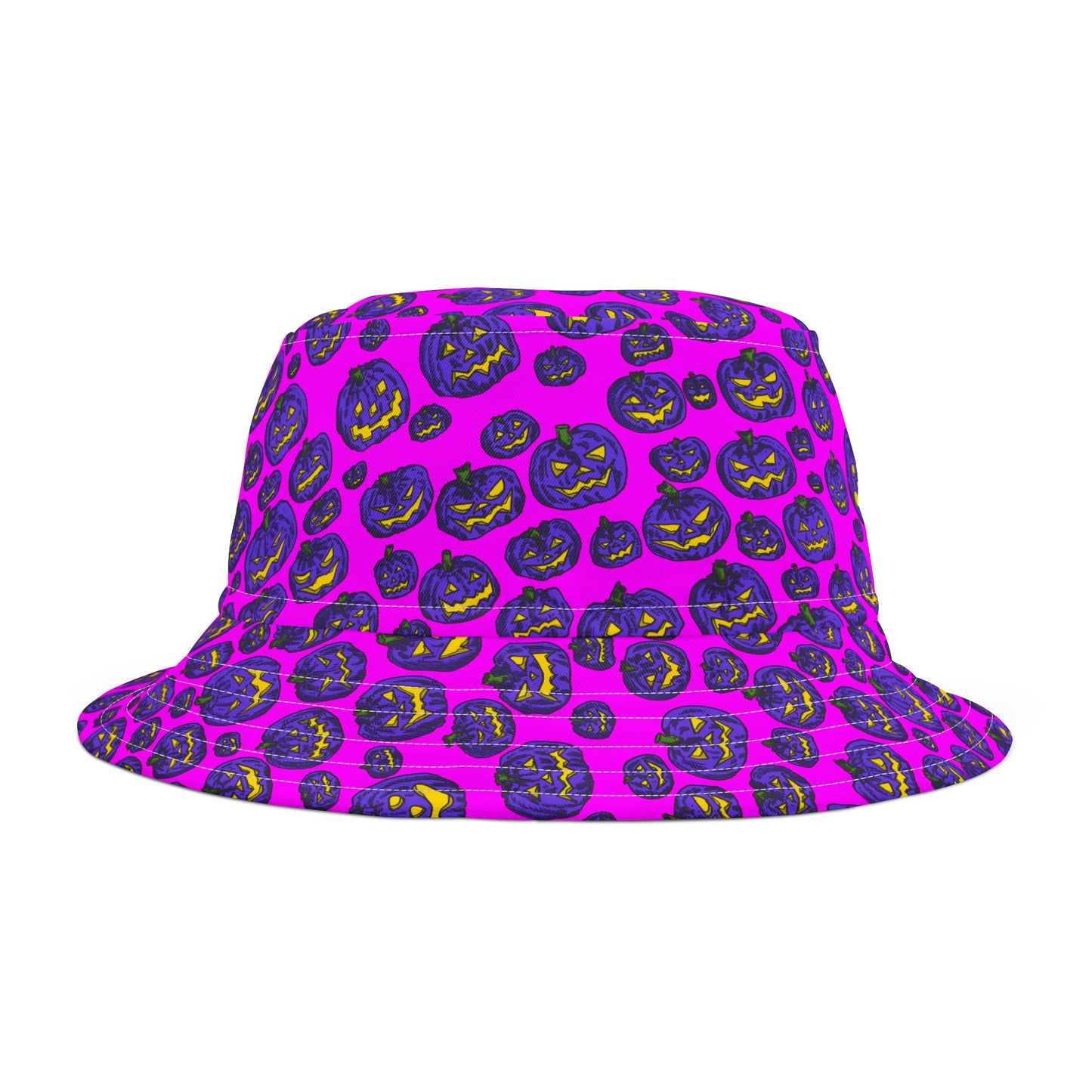 Vibrant Pumpkin Print Bucket Hat, Halloween Hat, Trendy AOP Hat, Fun Outdoor Accessory, Fall Fashion