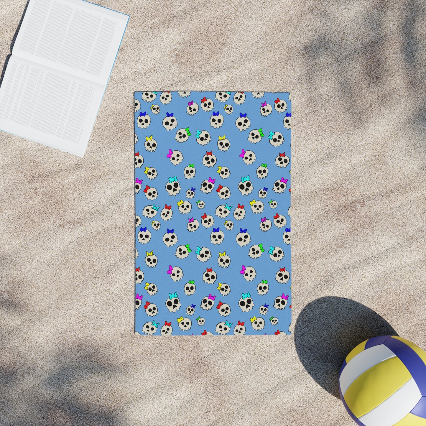 Delightfully Cute Skulls - Light Blue - Beach Towels