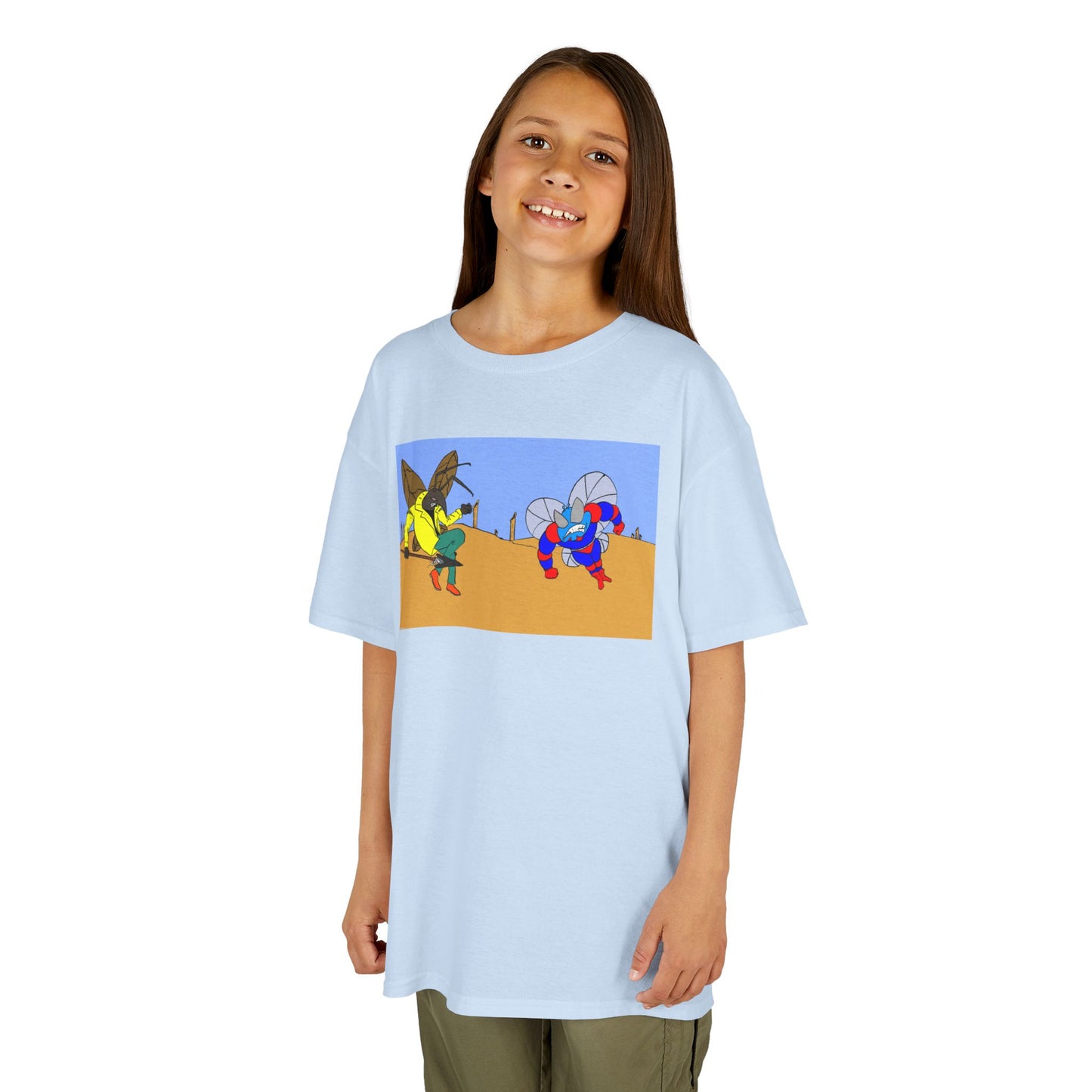 Astro-Fly and Wasp Warrior Kids Tee — Colorful Desert Beetle Cartoon Illustration