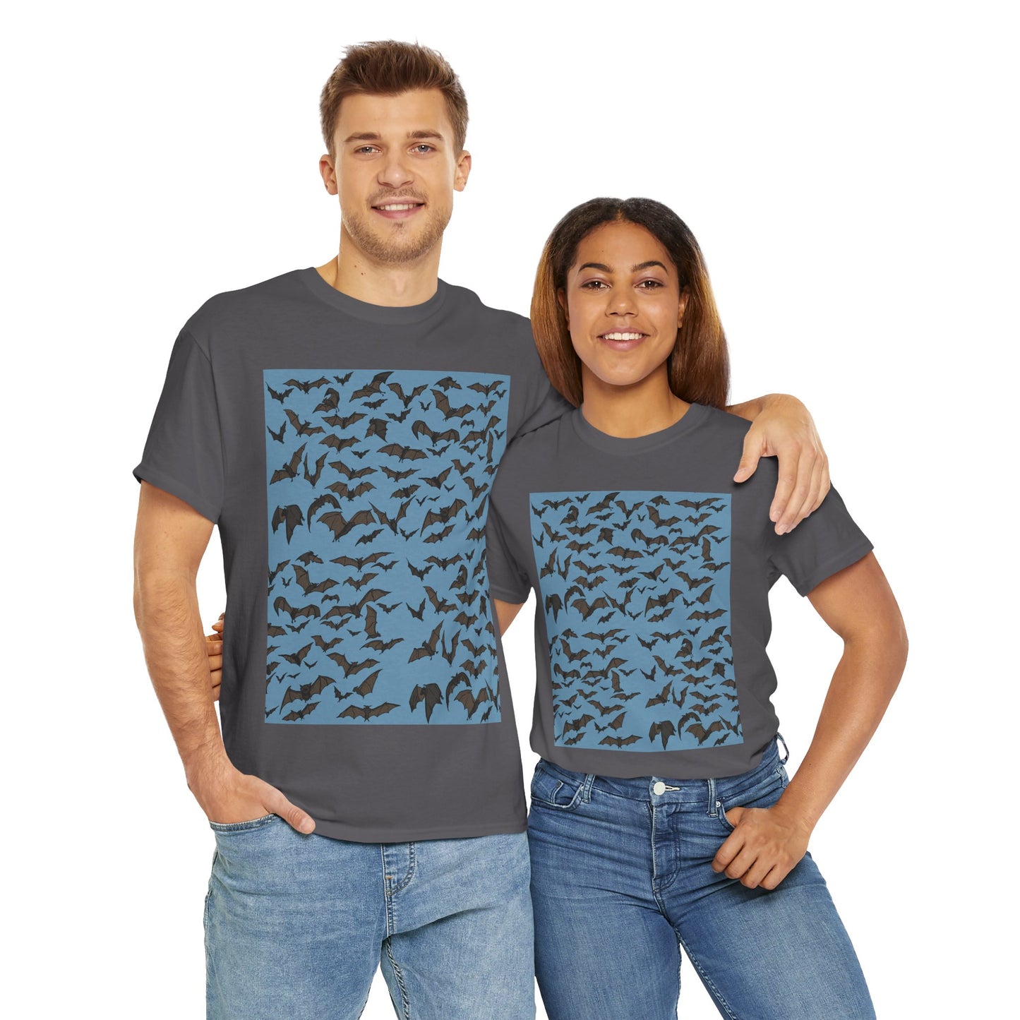 Unisex Bat Print Cotton Tee, Casual Graphic Tee, Halloween Apparel, Unique Gift for Animal Lovers, Stylish Everyday Wear