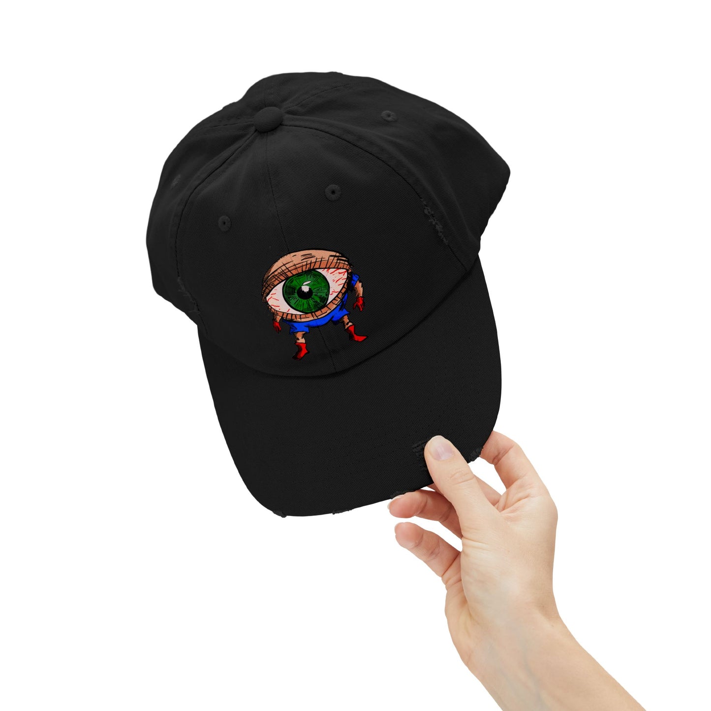 Terrif-EYE-ing Unisex Distressed Cap with Quirky Eyeball Design - Perfect for Casual Style