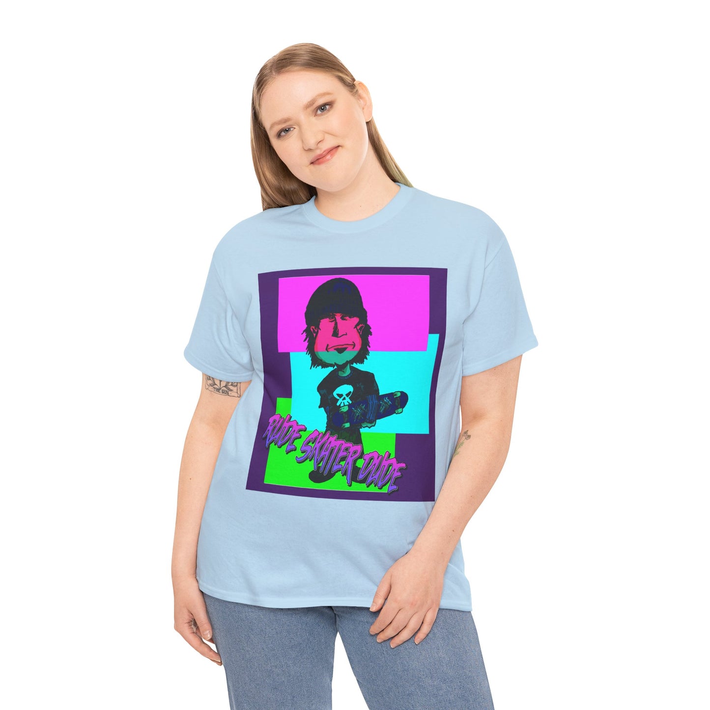 Retro Neon Skateboard Tee — "Rude Skater Dude" Graphic