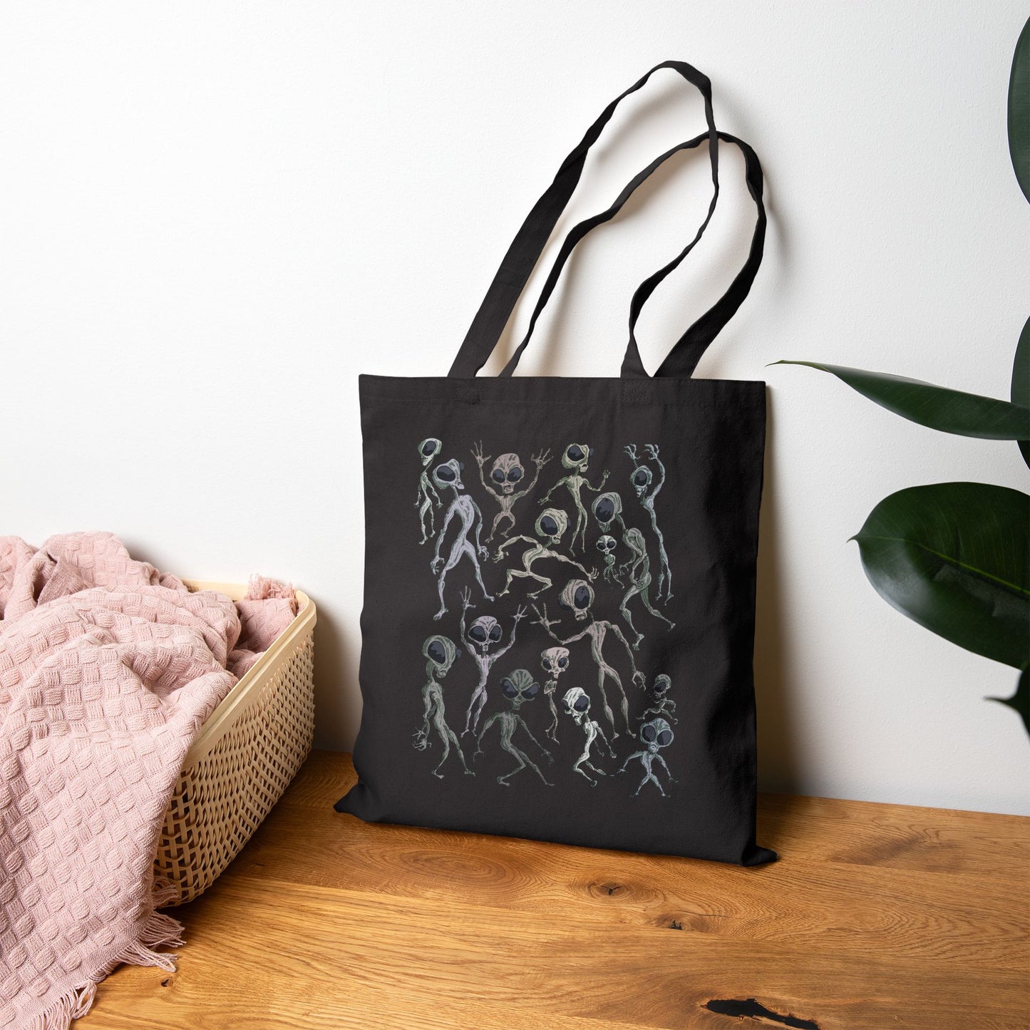 Alien Dance Party with Various Grays - Canvas Tote Bag — Abstract Dancing Seedling Art Tote
