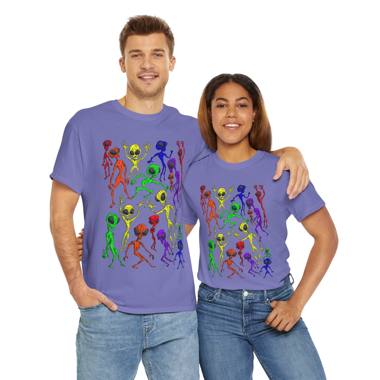 Rainbow Alien Dance Party Unisex Tee - Cosmic Sci-Fi Shirt