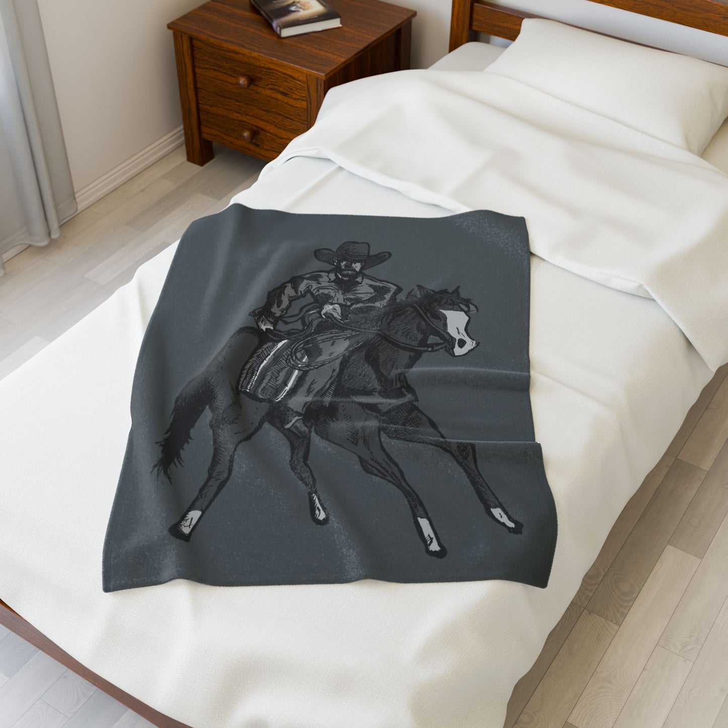 Cowboy Horse Velveteen Plush Blanket – Western Rodeo Throw for Horse Lovers