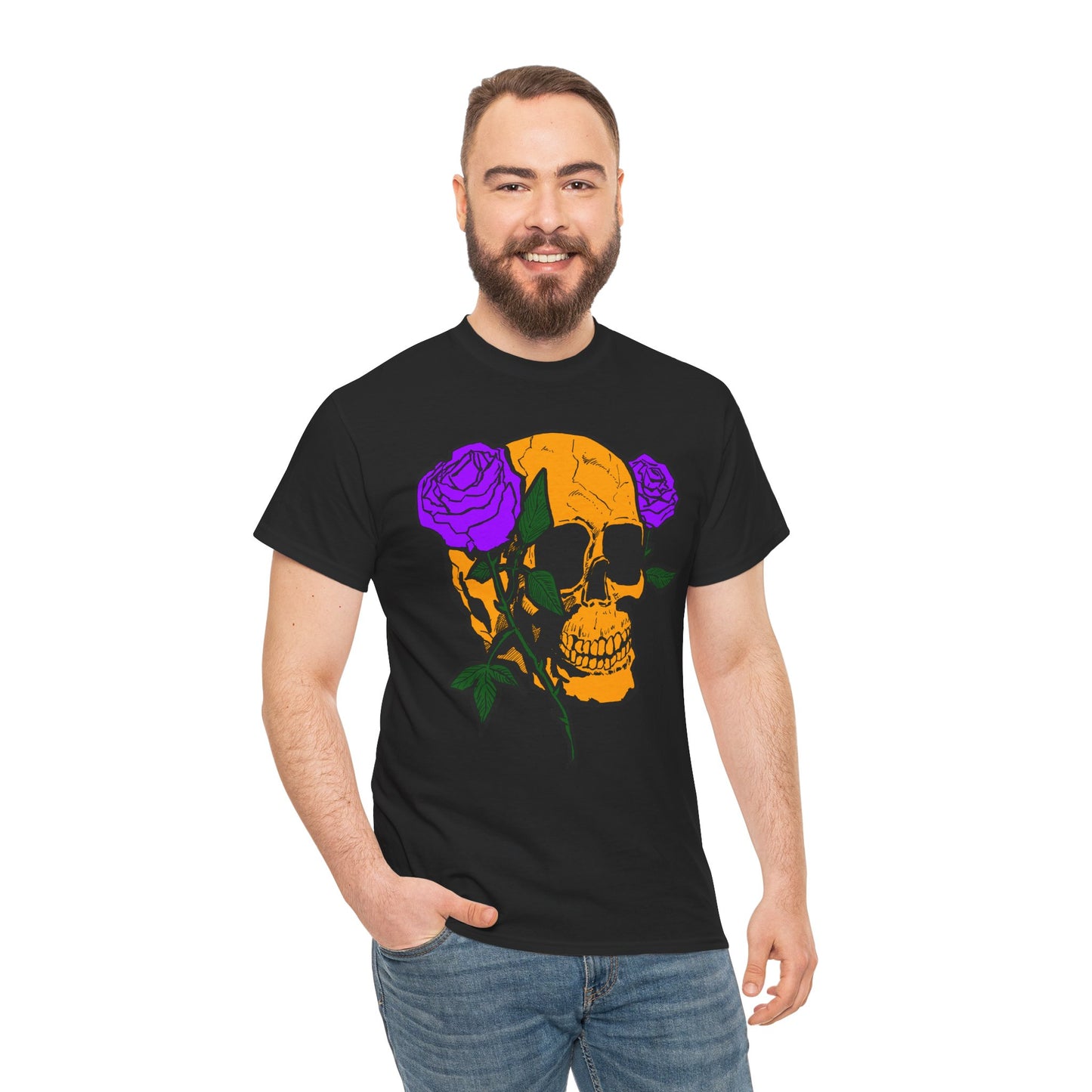 Skull and Roses Unisex Tee, Gothic Aesthetic Shirt, Vintage Graphic T-Shirt, Streetwear Essentials, Edgy Casual Wear