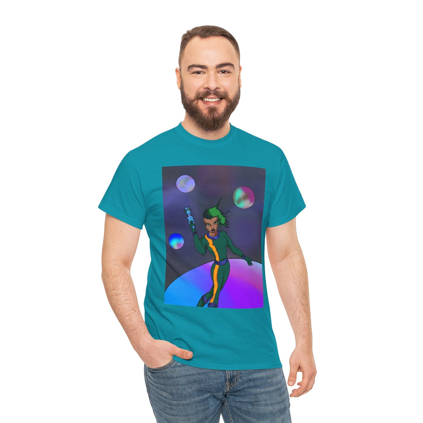 Cosmic Hero Vibe Tee - Unisex Heavy Cotton Tee, Space Art Shirt, Retro Sci-Fi T-Shirt, Gift for Space Lovers, Unique Graphic Tee