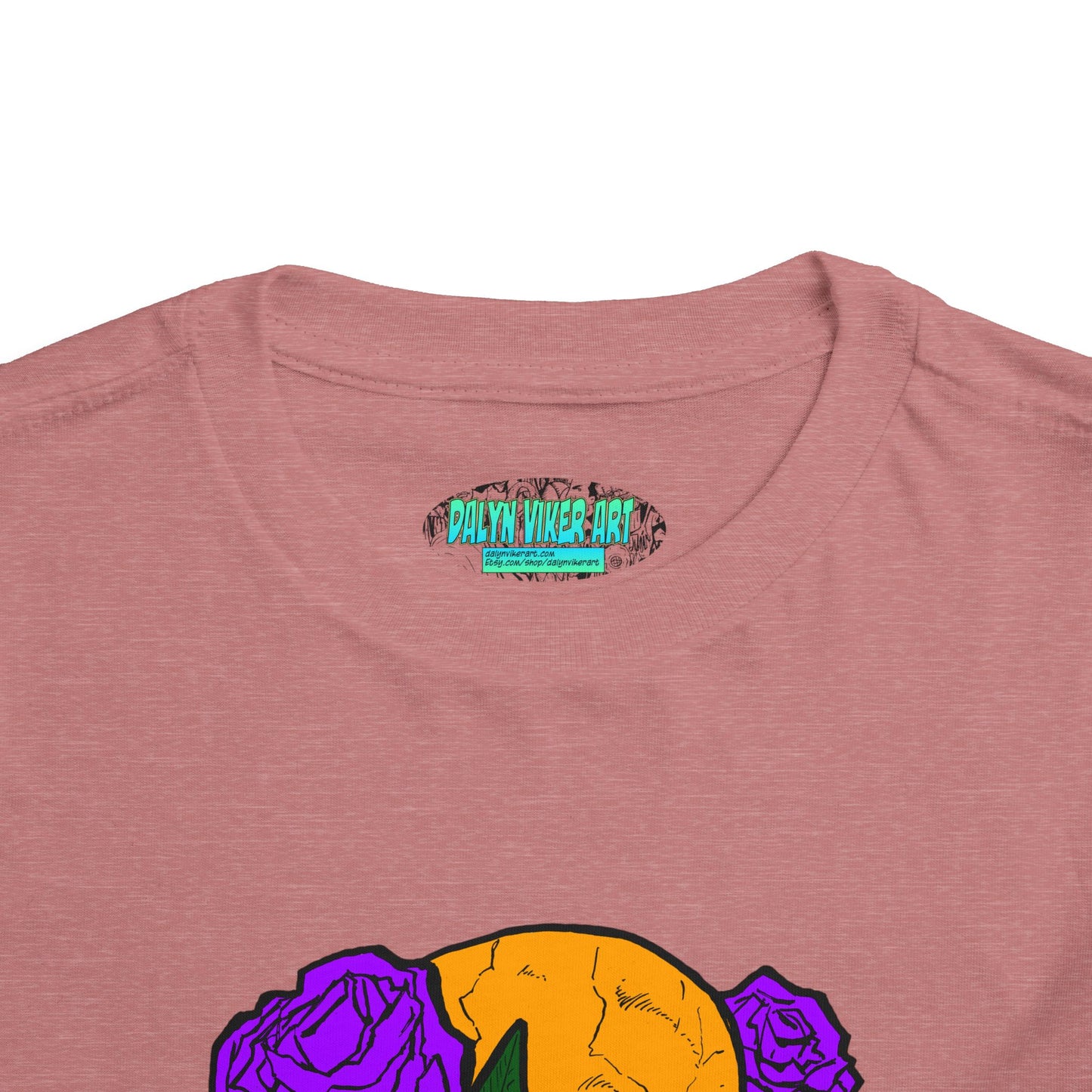 Toddler Tee — Orange Skull with Purple Roses Graphic