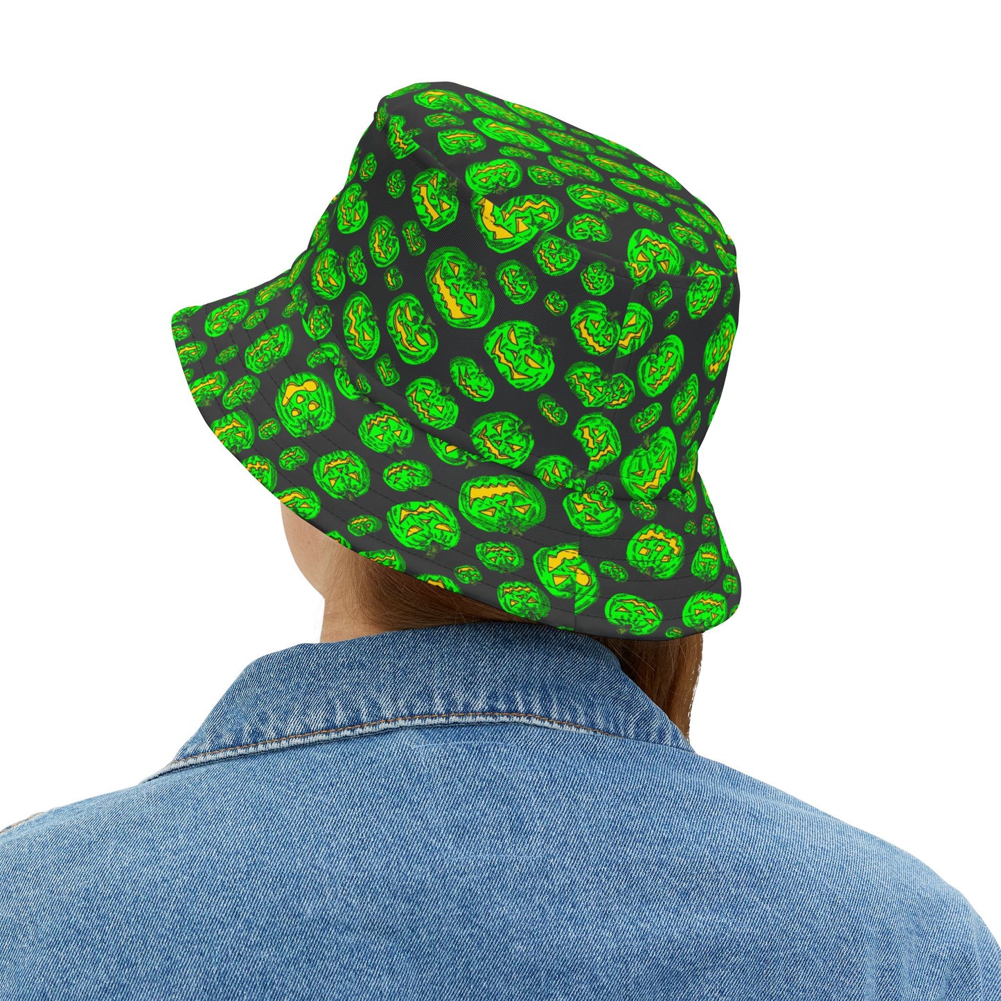 Monster Green Jack O Lantern Halloween Bucket Hat, Spooky Fall Accessory, Festival Hat, Trick or Treat Gear, Unisex Hat