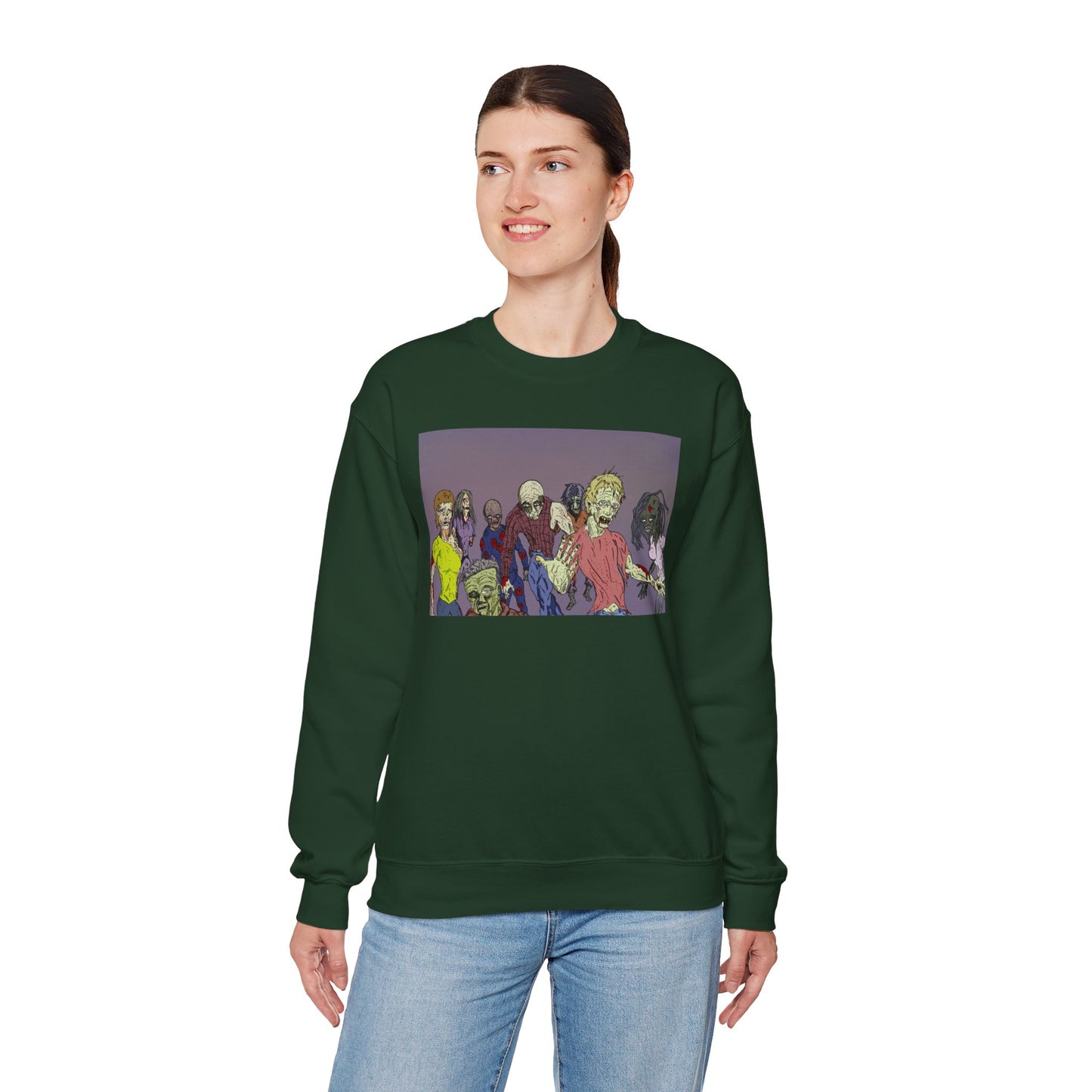 Zombie-Themed Unisex Crewneck Sweatshirt - Perfect for Halloween and Horror Lovers