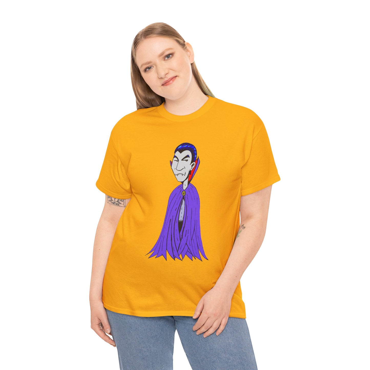 Vampire Cartoon Tee - Cute Purple Cloak Dracula Graphic T-Shirt