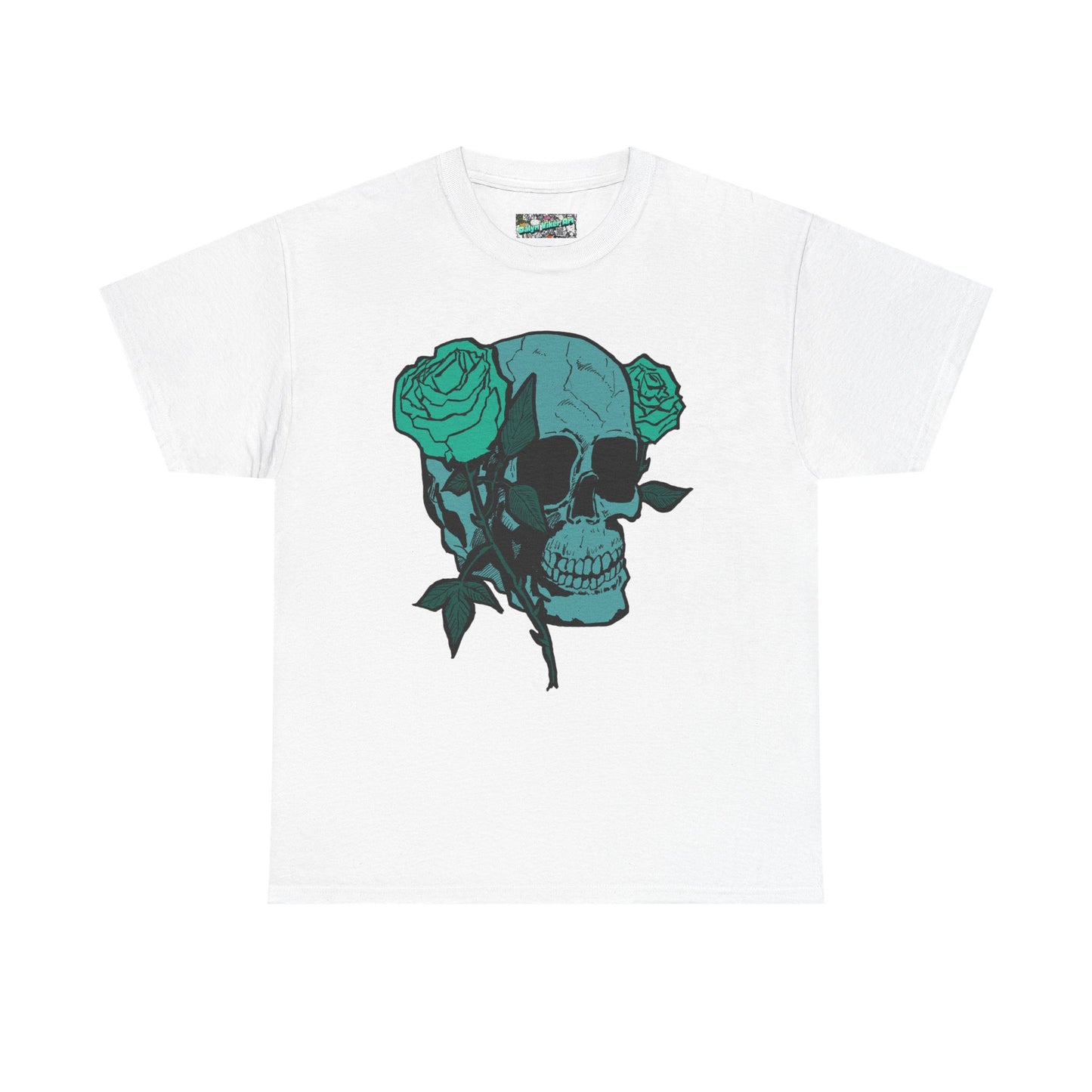 Skull & Roses Graphic Tee — Teal Skull Floral T-Shirt