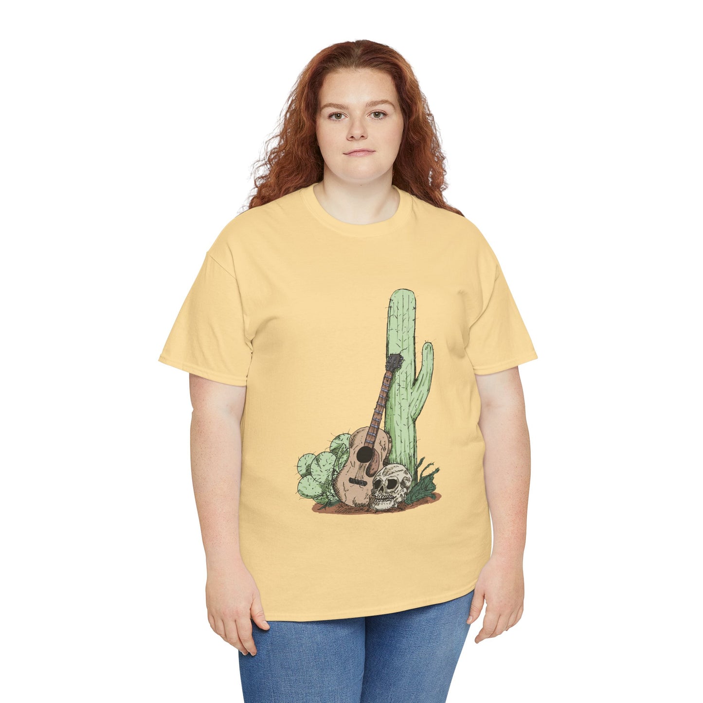 Desert Vibe Graphic Tee - Unisex Heavy Cotton Shirt, Boho Cactus Shirt, Guitar Lover's Gift, Summer Top, Music T-Shirt