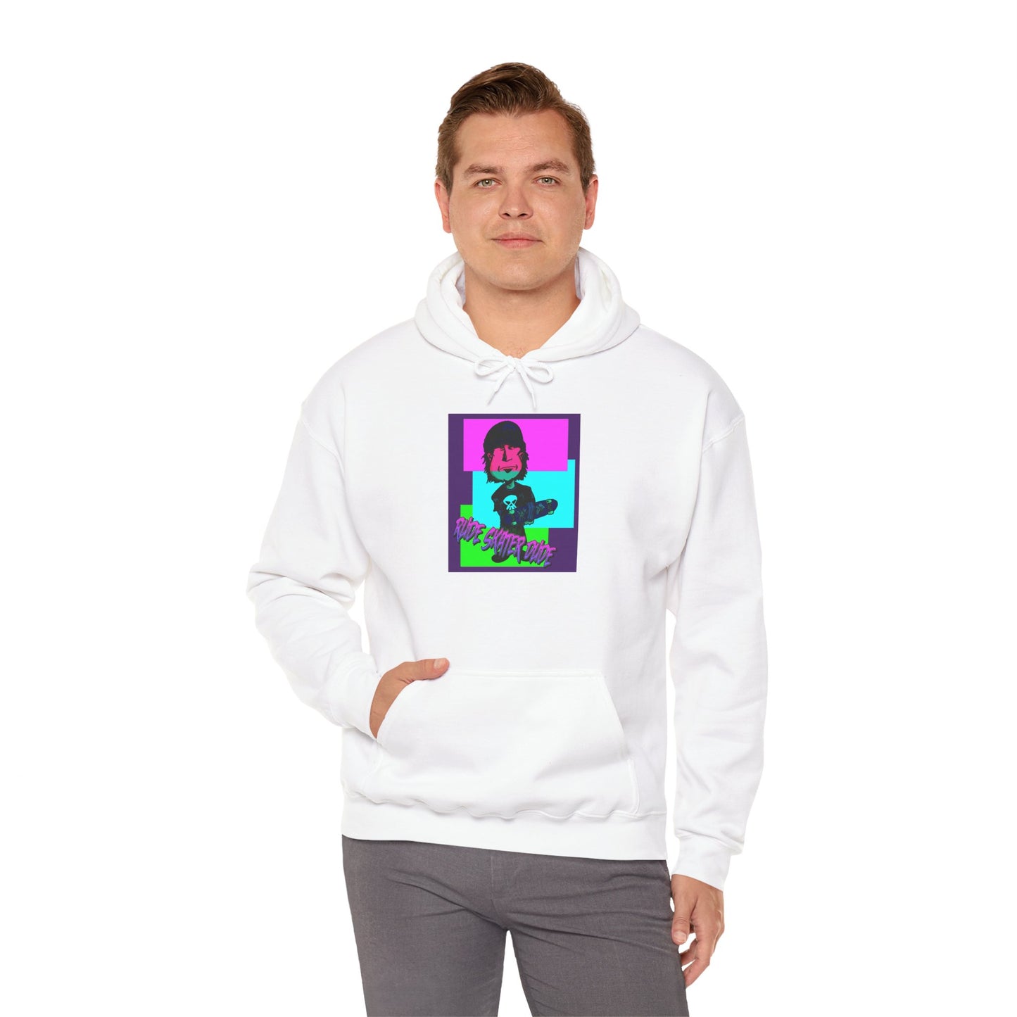 Retro Neon Rude Skater Dude Hoodie — Streetwear