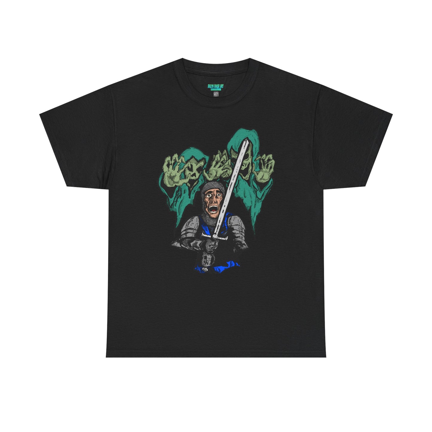 Unisex Heavy Cotton Tee - Knight with Sword Graphic - Casual Streetwear
