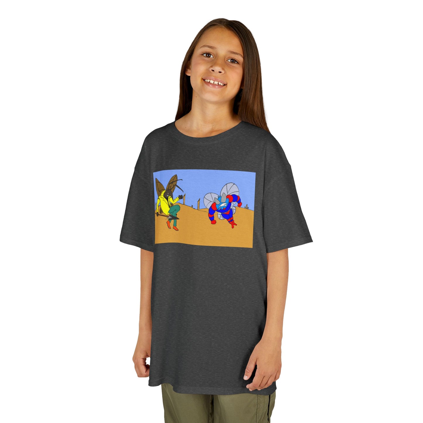 Astro-Fly and Wasp Warrior Kids Tee — Colorful Desert Beetle Cartoon Illustration