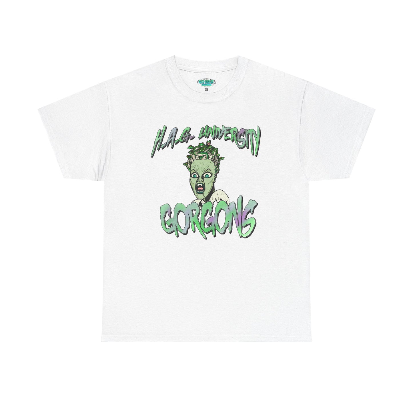 H.A.G. University Gorgons Unisex Heavy Cotton Tee - Spooky & Fun Graphic T-Shirt