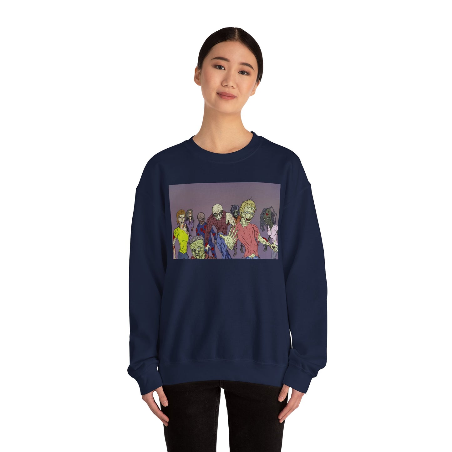 Zombie-Themed Unisex Crewneck Sweatshirt - Perfect for Halloween and Horror Lovers
