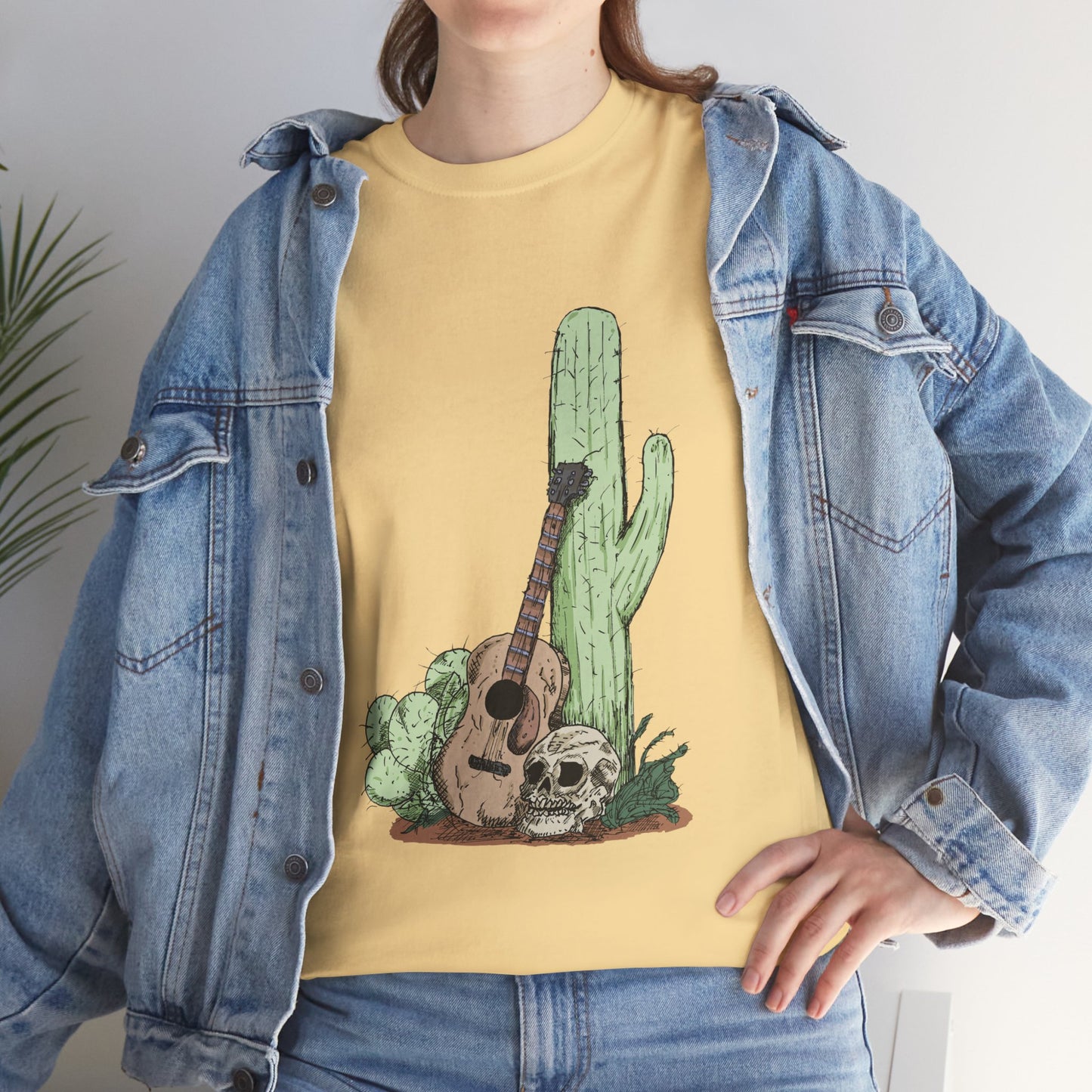 Desert Vibe Graphic Tee - Unisex Heavy Cotton Shirt, Boho Cactus Shirt, Guitar Lover's Gift, Summer Top, Music T-Shirt