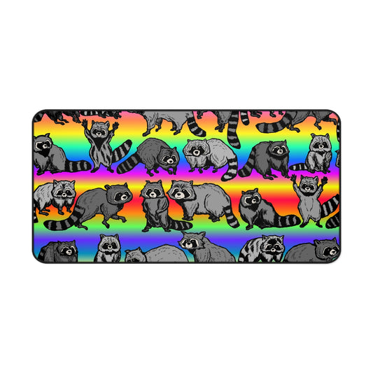Rainbow Raccoon Desk Mat — Cute Colorful Gaming/Office Mouse Pad