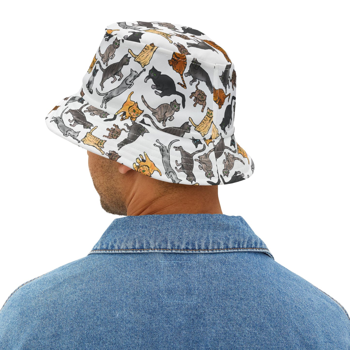 Cat Pattern Bucket Hat — All-Over Print Cute Cat Illustration Accessory