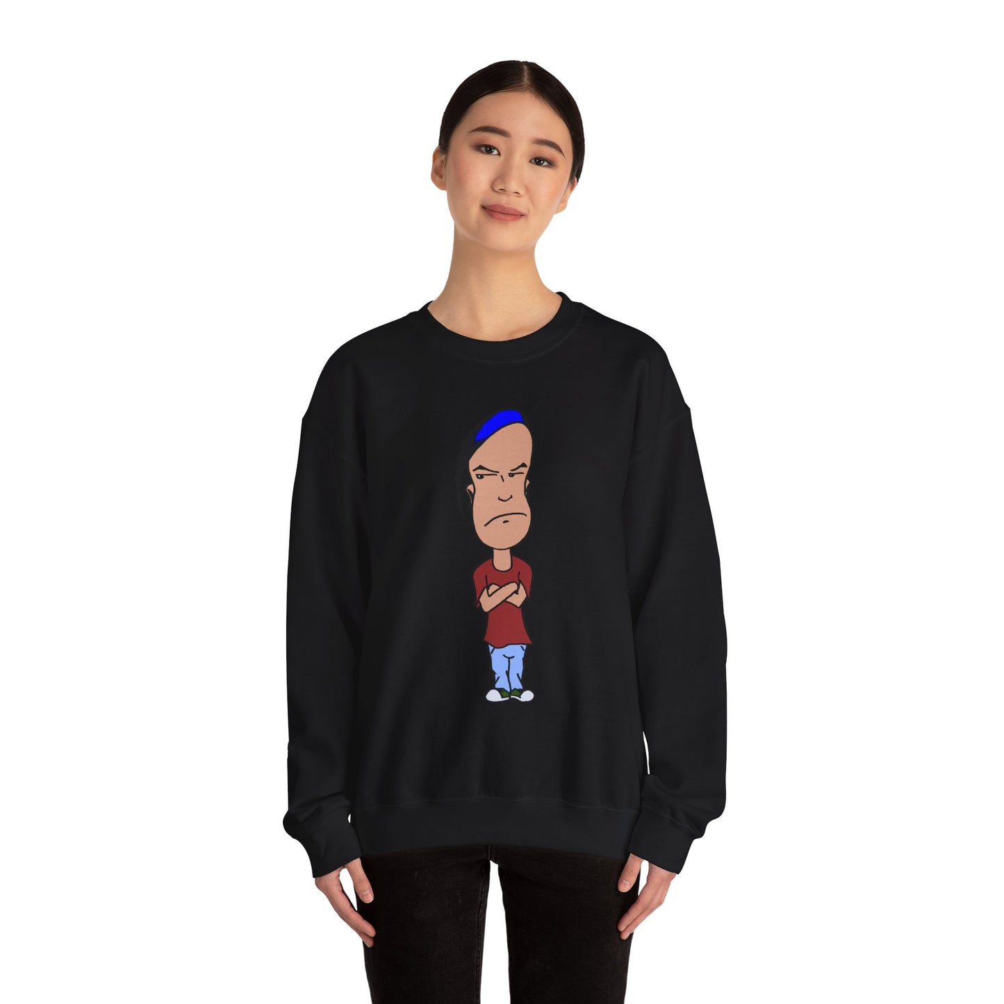 Smug Cartoon Graphic Crewneck Sweatshirt for Casual Style