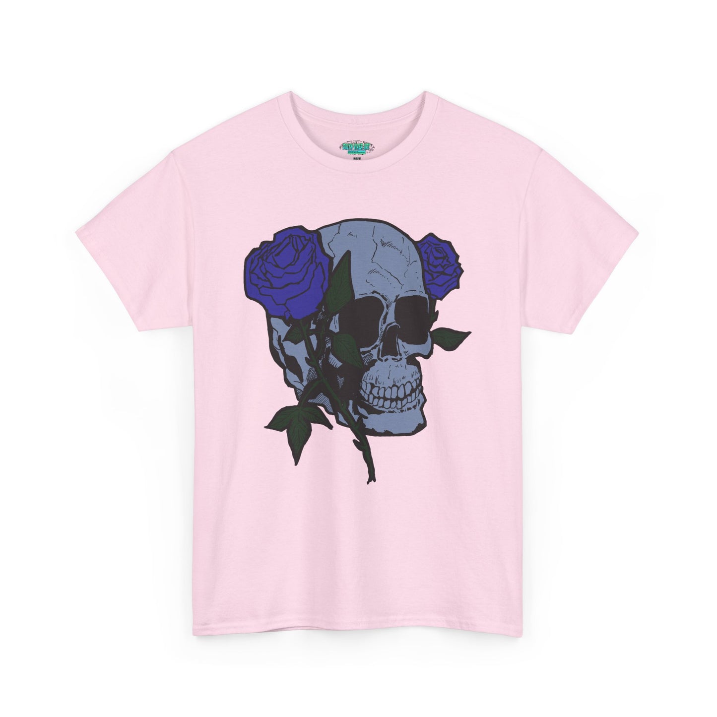 Unisex Heavy Cotton Tee with Skull and Rose Design - Edgy Streetwear Top