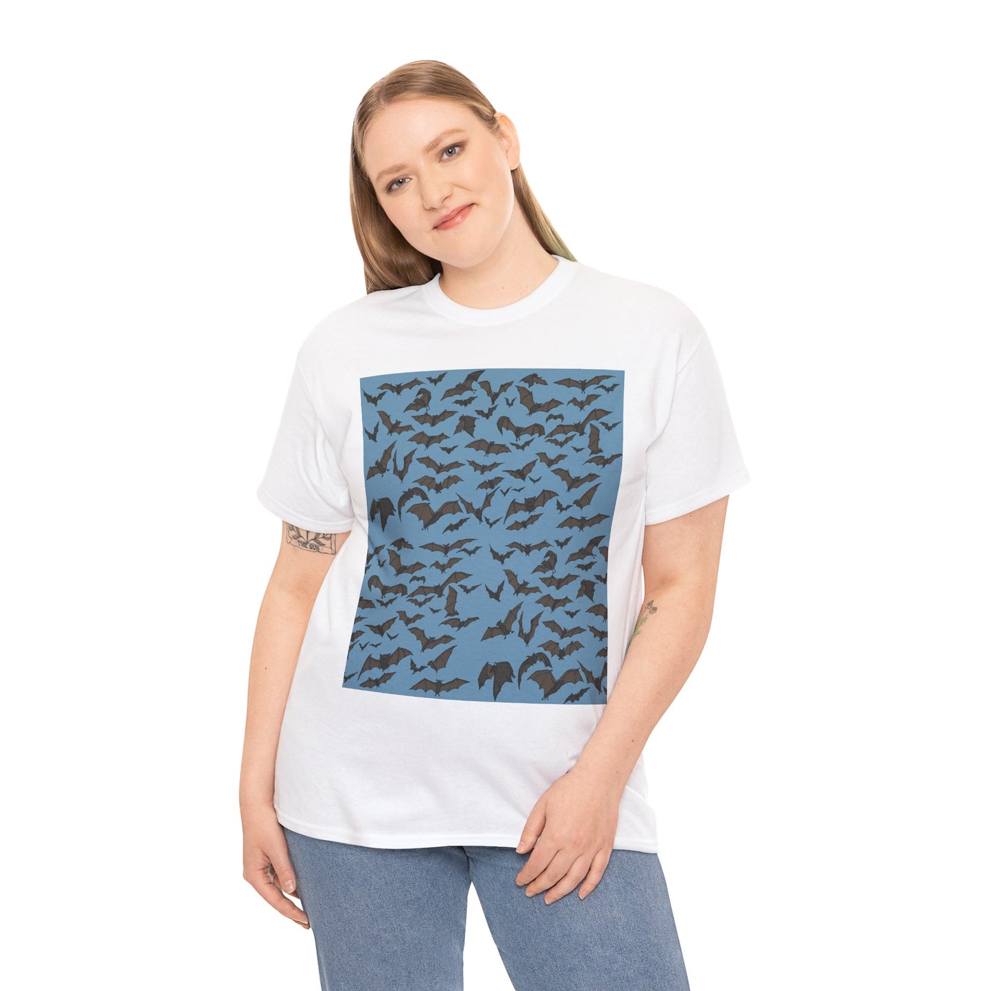 Unisex Bat Print Cotton Tee, Casual Graphic Tee, Halloween Apparel, Unique Gift for Animal Lovers, Stylish Everyday Wear