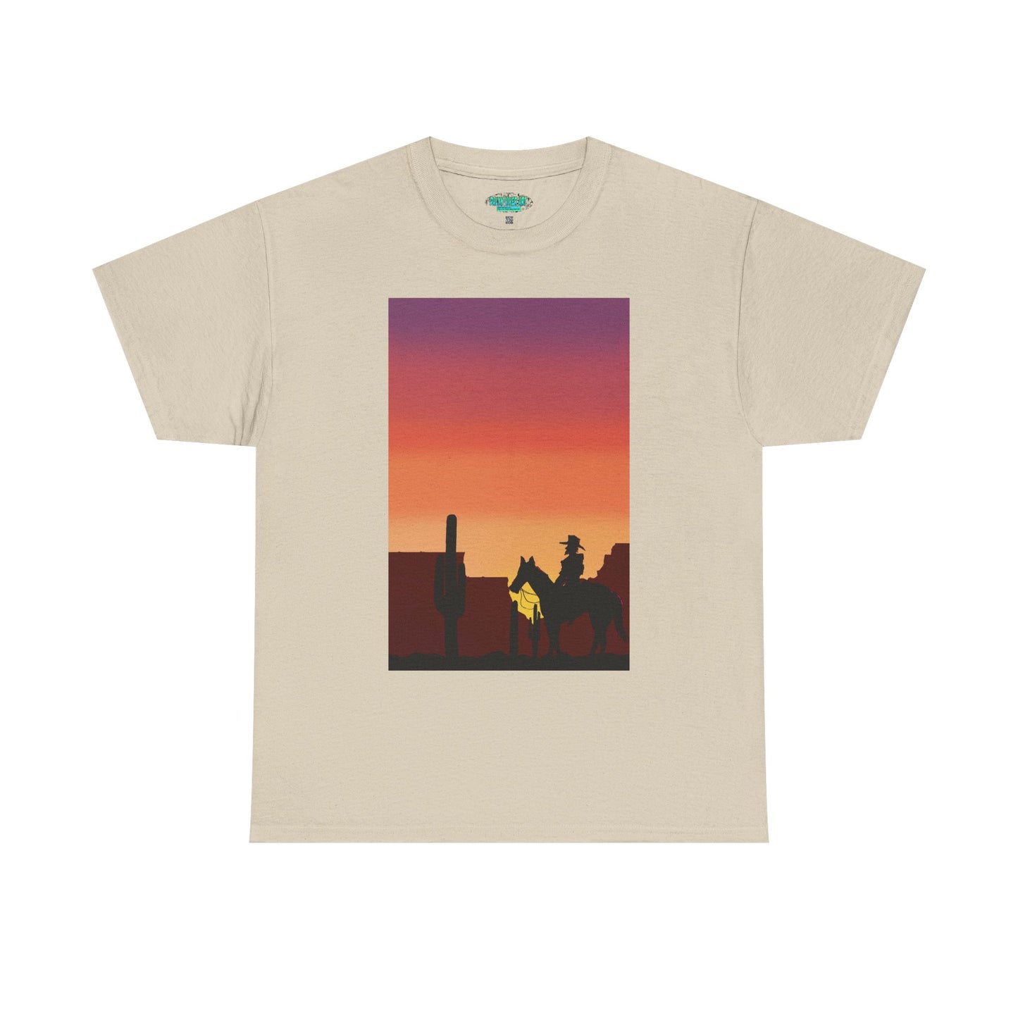Sunset Cowboy Unisex Heavy Cotton Tee - Western Graphic Tee for Nature Lovers