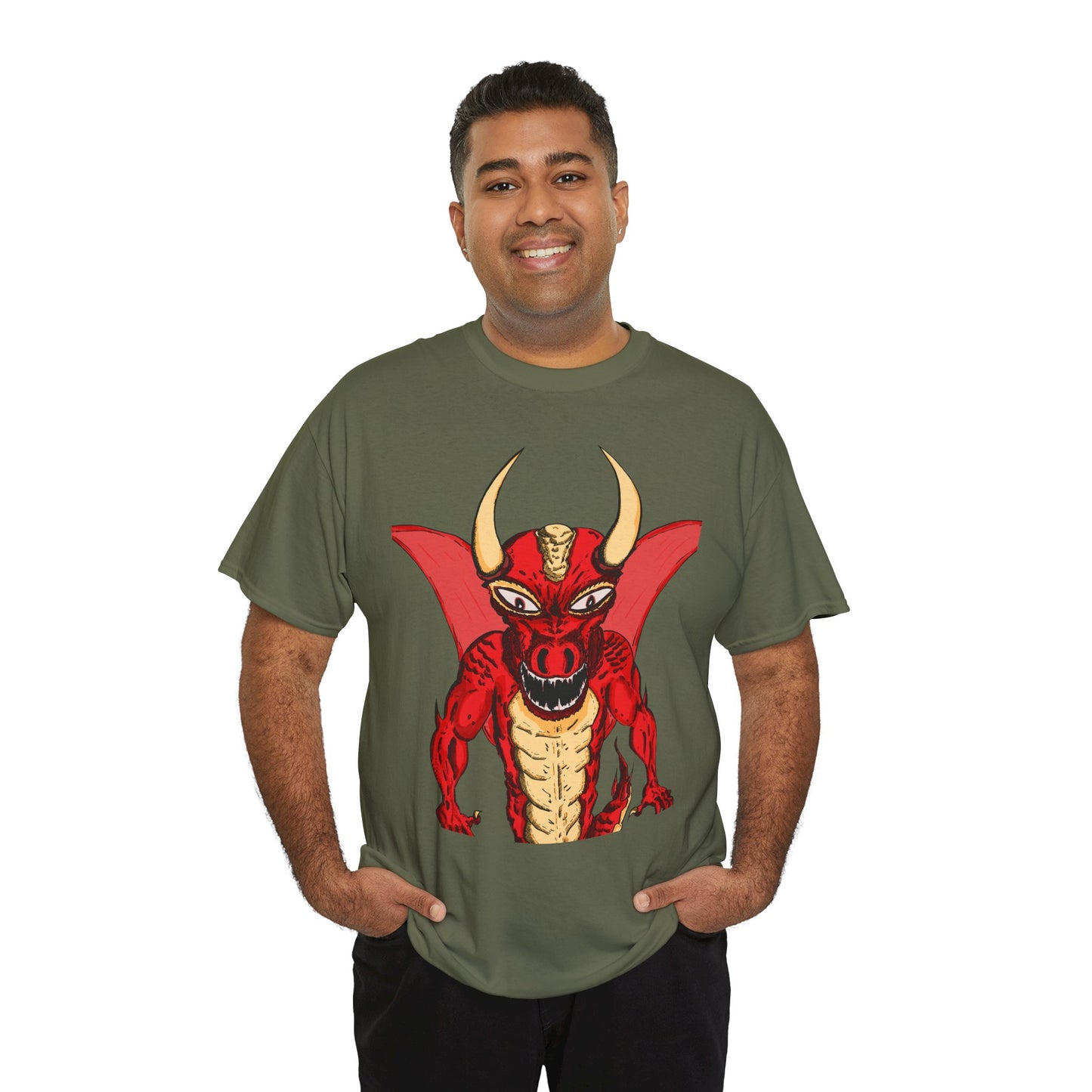 Bold Red Dragon Unisex Heavy Cotton Tee | Graphic Shirt for Anime Fans, Party Wear, Casual Outfit, Gift for Him/Her