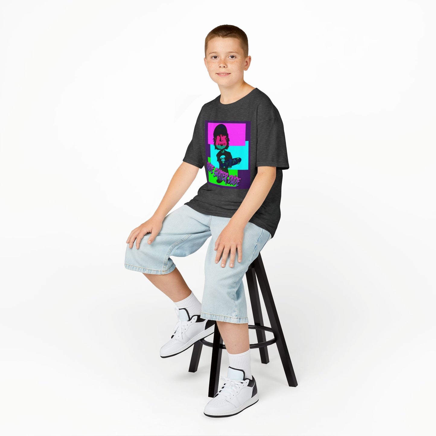 Kids Tee — Retro Neon Rude Skater Dude Kid Graphic T-Shirt