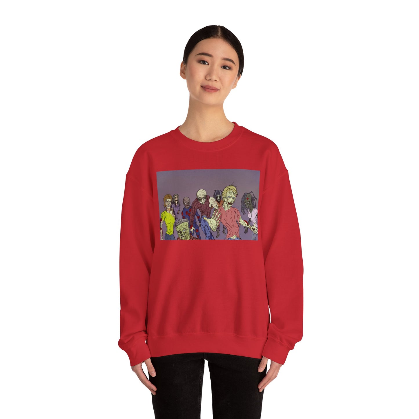 Zombie-Themed Unisex Crewneck Sweatshirt - Perfect for Halloween and Horror Lovers