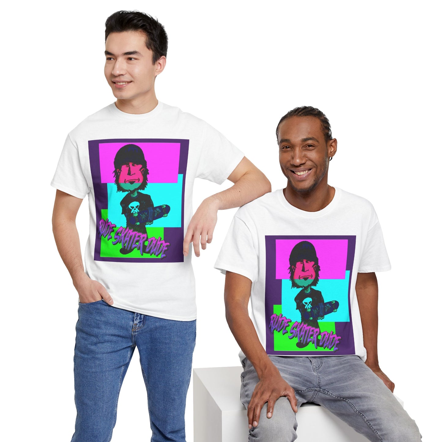Retro Neon Skateboard Tee — "Rude Skater Dude" Graphic