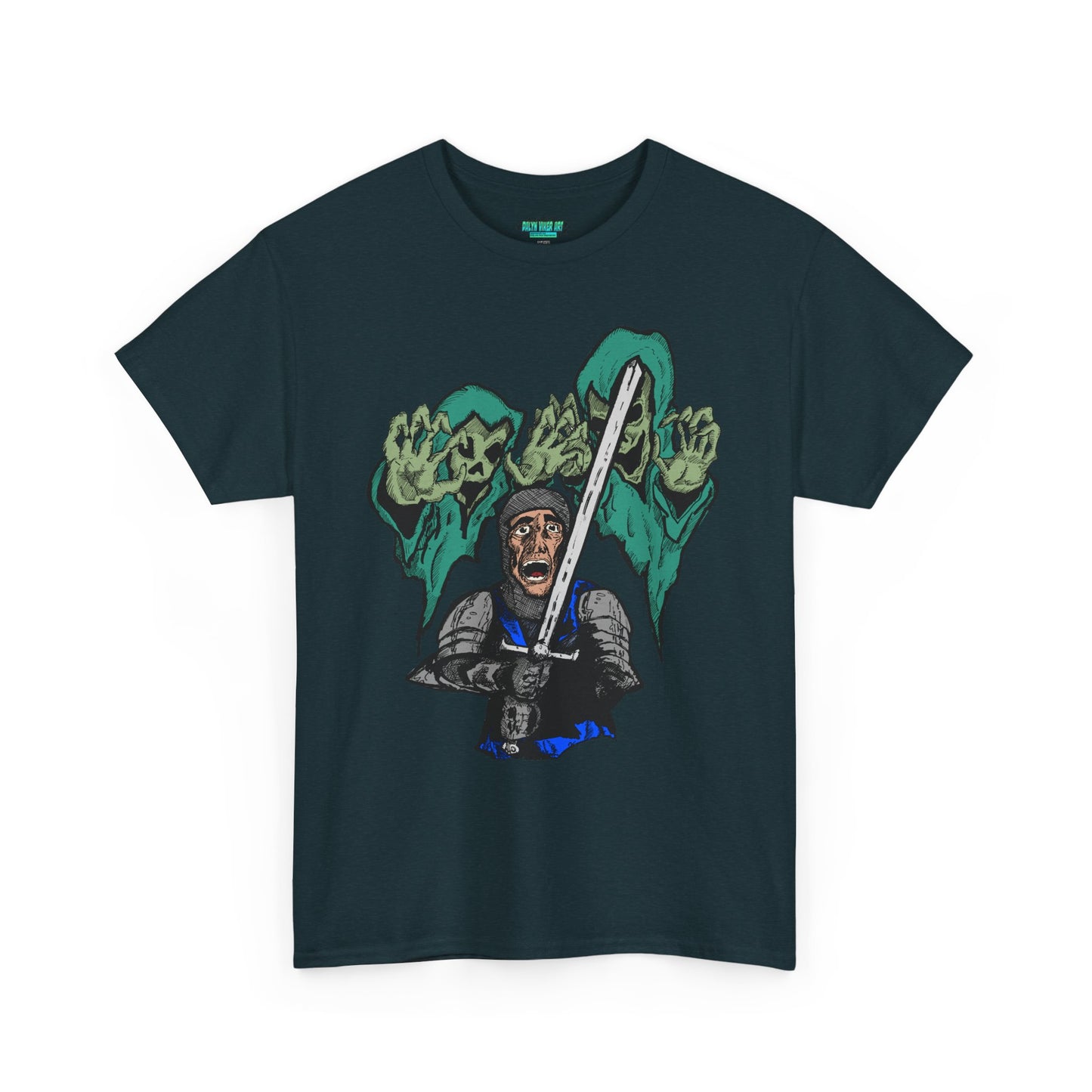 Unisex Heavy Cotton Tee - Knight with Sword Graphic - Casual Streetwear