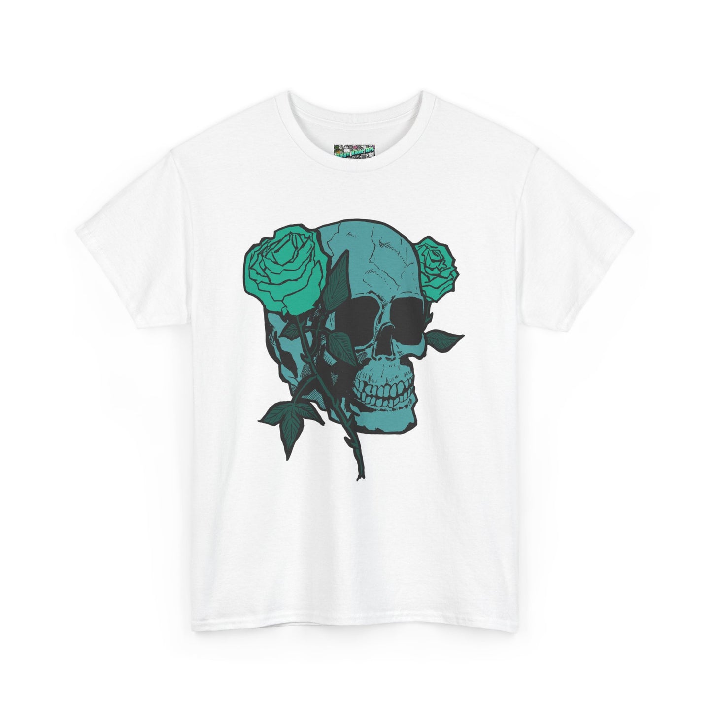 Skull & Roses Graphic Tee — Teal Skull Floral T-Shirt