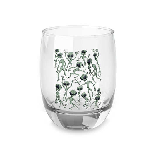 Alien Dance Party Whiskey Glass -  Sci-Fi Cosmic Outer Space Conspiracy Theory