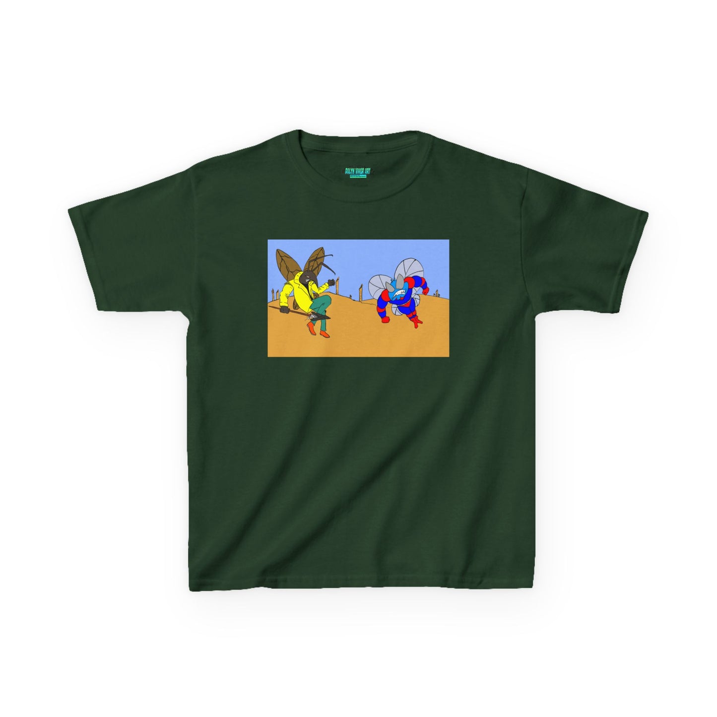 Astro-Fly and Wasp Warrior Kids Tee — Colorful Desert Beetle Cartoon Illustration