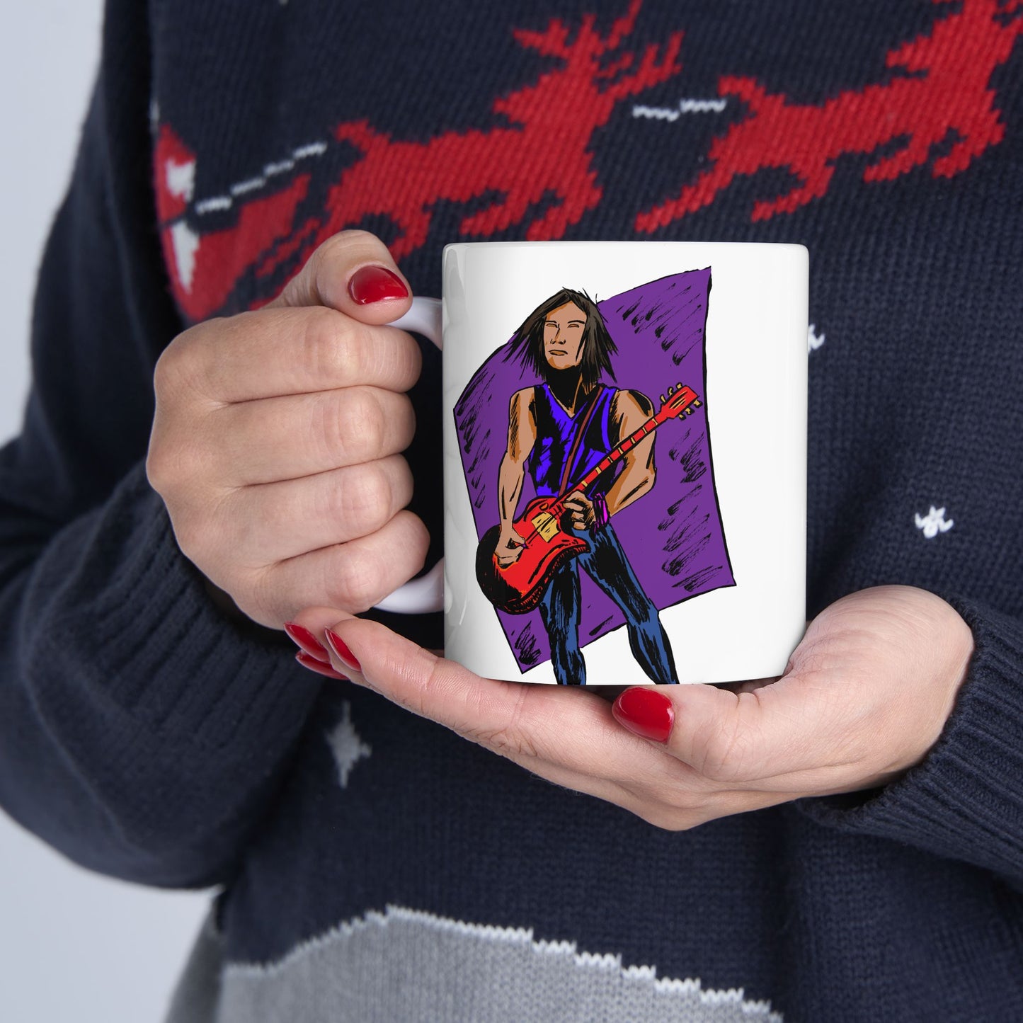 Ceramic Mug with Whimsical Rockstar Art, Unique Gift, Coffee Lover's Mug, Tea Time Essential, Colorful Drinkware