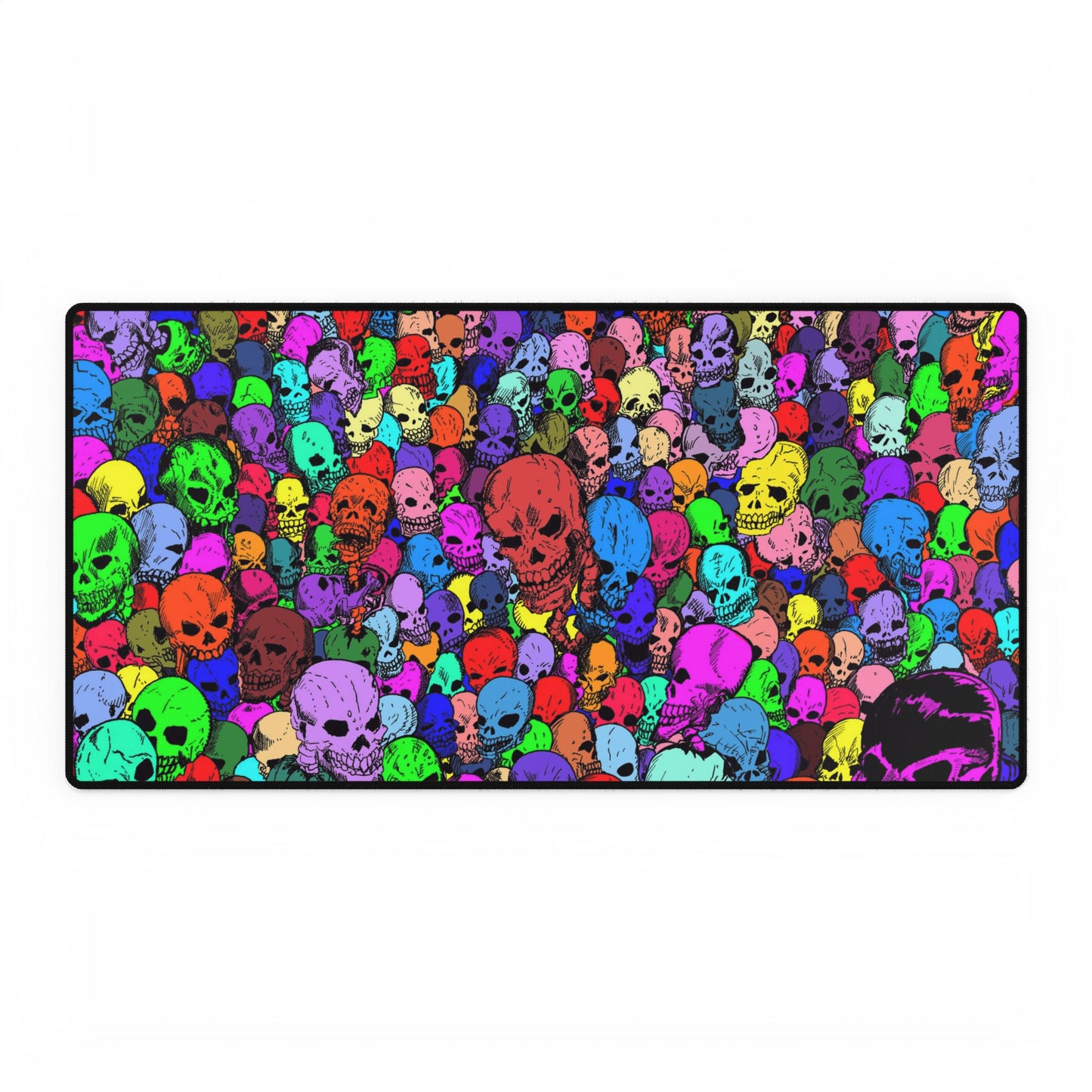 Colorful Candy Colored Gathering of Skulls Crowd Desk Mat — Vibrant Gothic Gaming Mousepad and Card Playing May