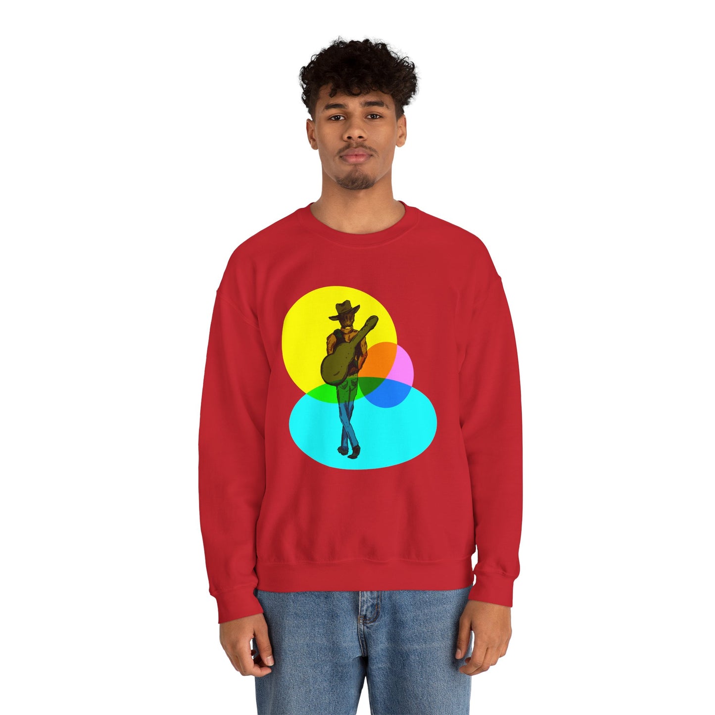 Cowboy Guitarist Graphic Sweatshirt — Retro Color Spot Music Pullover