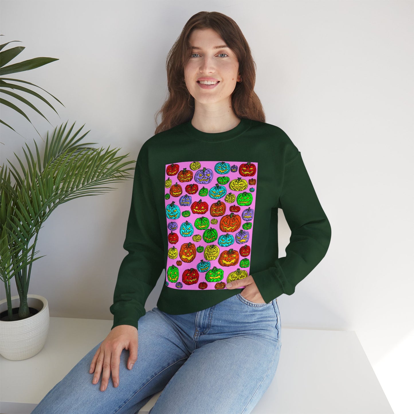 Colorful Pumpkin Crewneck Sweatshirt for Fall Celebrations