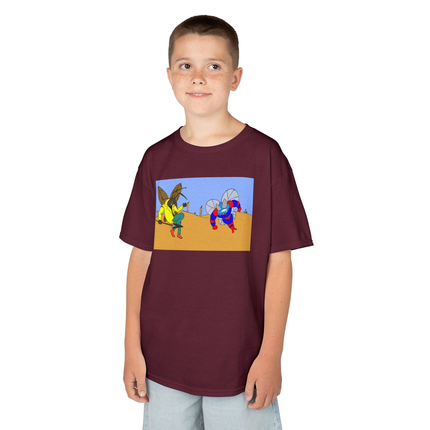 Astro-Fly and Wasp Warrior Kids Tee — Colorful Desert Beetle Cartoon Illustration