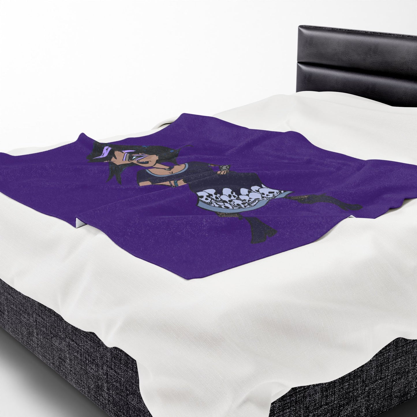 Goth Girl Velveteen Plush Blanket – Purple Skull Hem Cozy Throw