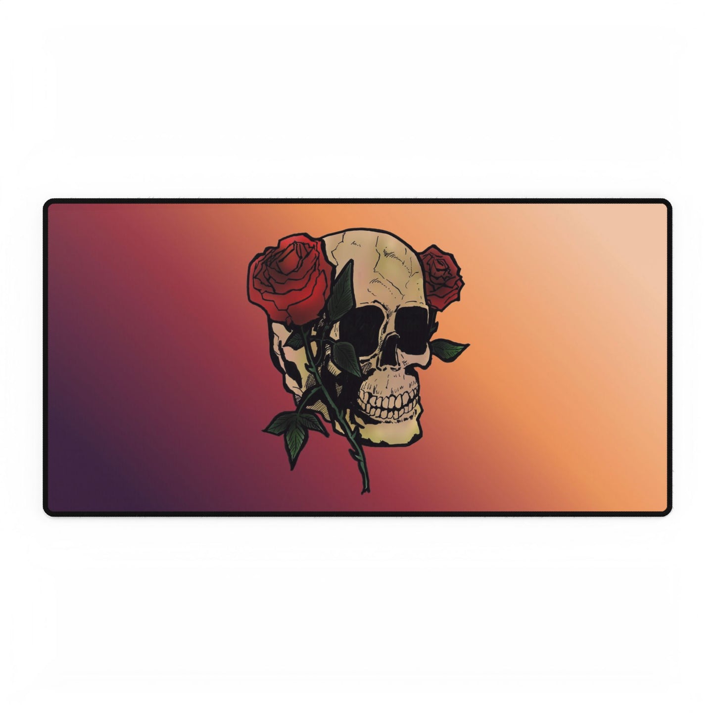 Skull & Roses Desk Mat — Gothic Gradient Gaming Mouse Pad and Card Playing Mat