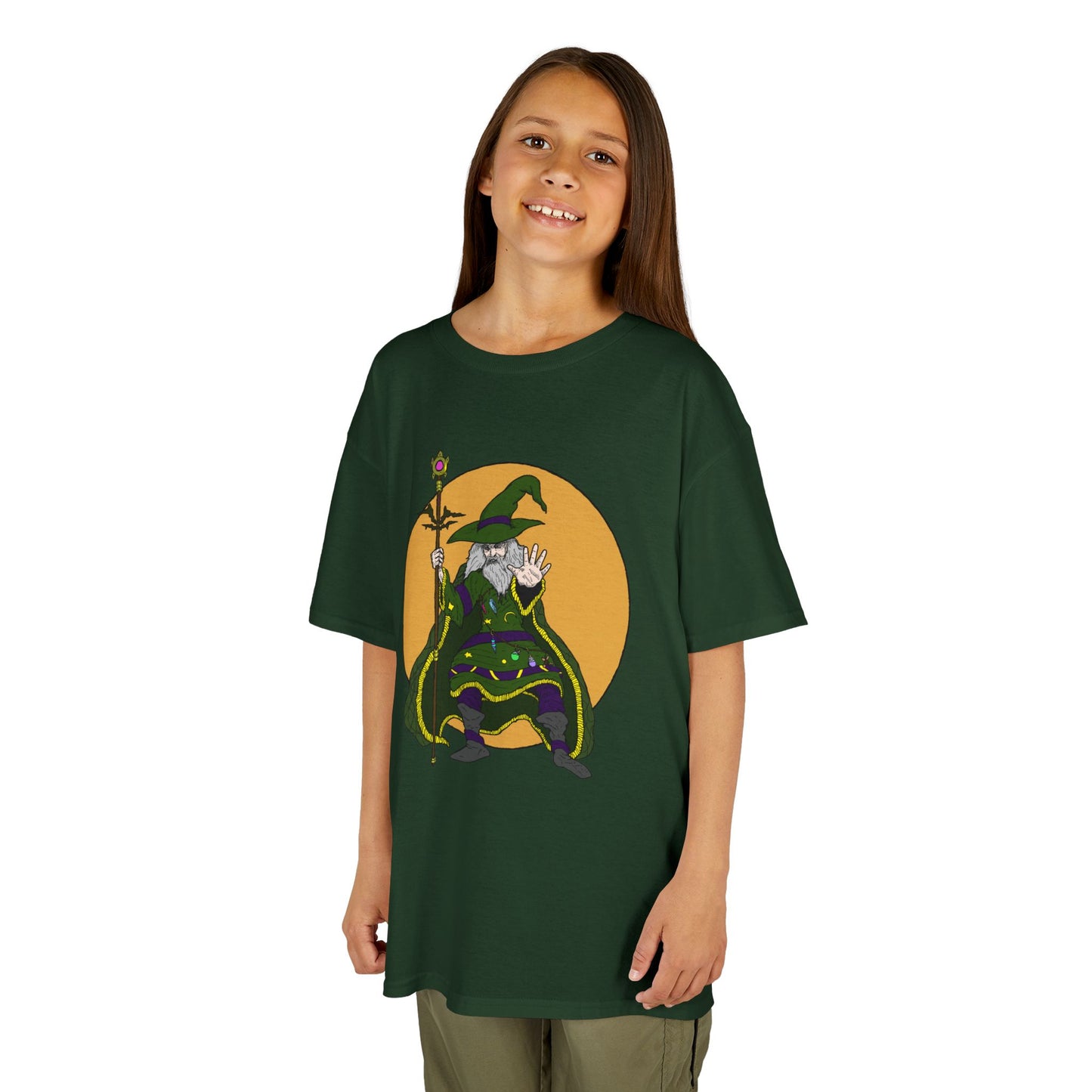 Wizard Holding a Magical Staff Kids Heavy Cotton™ Tee