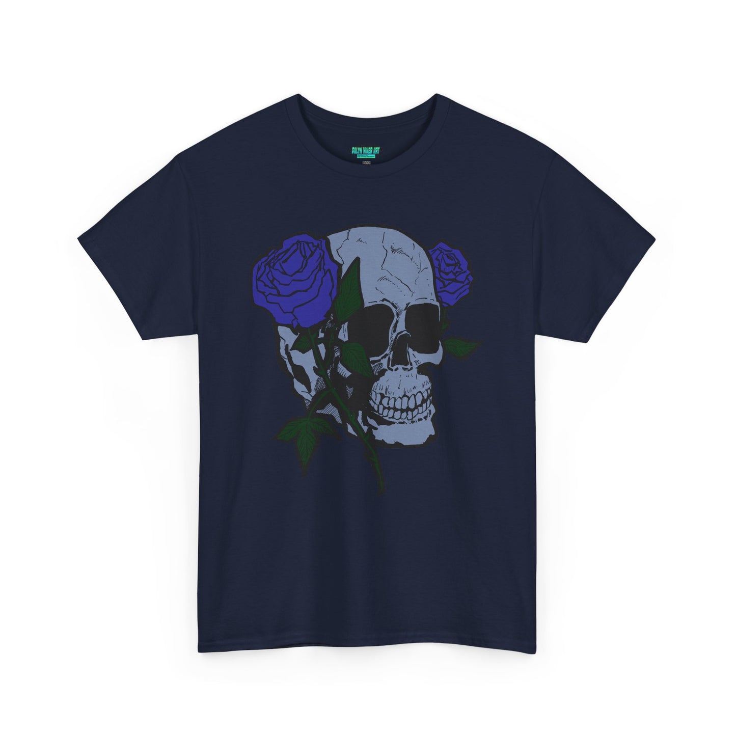 Unisex Heavy Cotton Tee with Skull and Rose Design - Edgy Streetwear Top