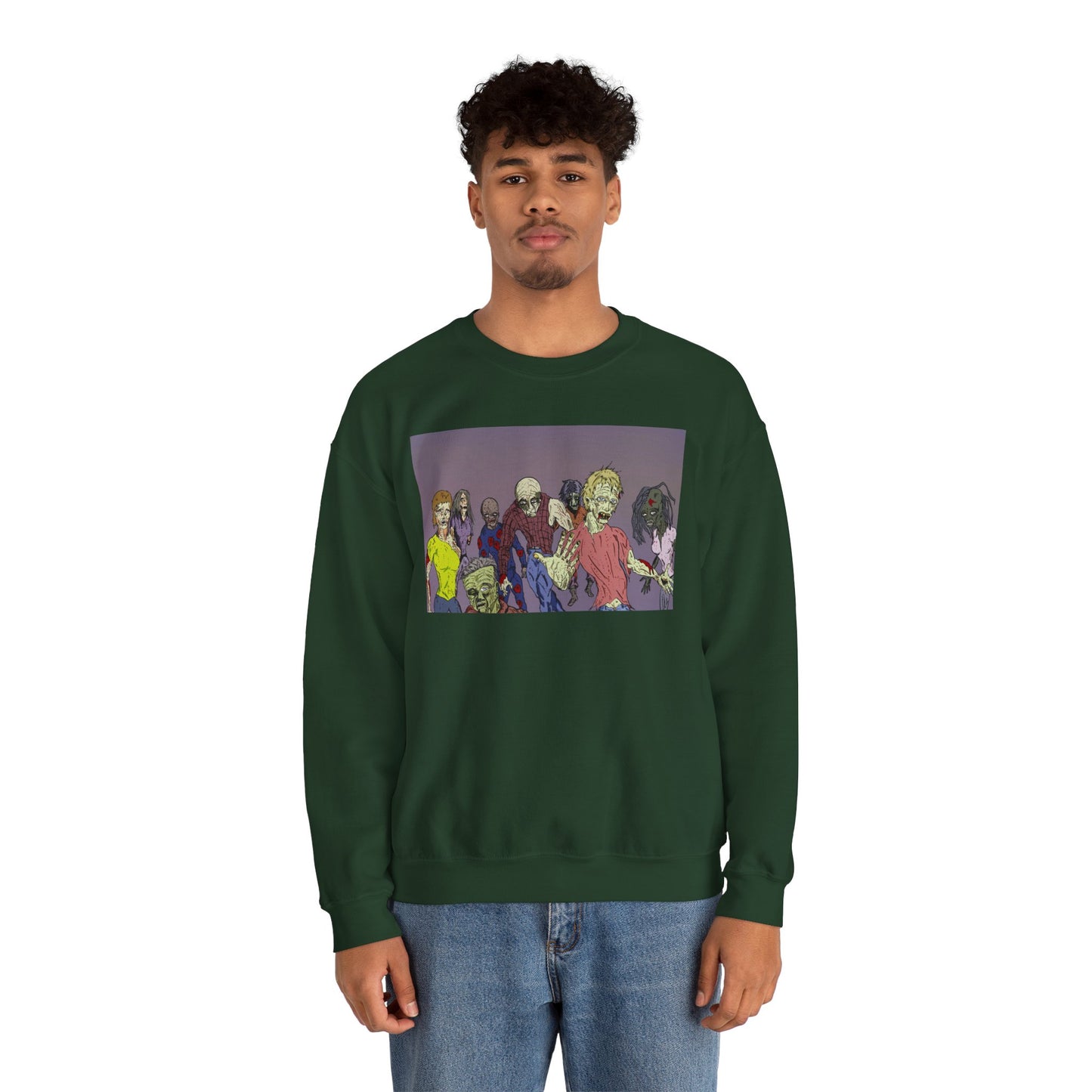 Zombie-Themed Unisex Crewneck Sweatshirt - Perfect for Halloween and Horror Lovers