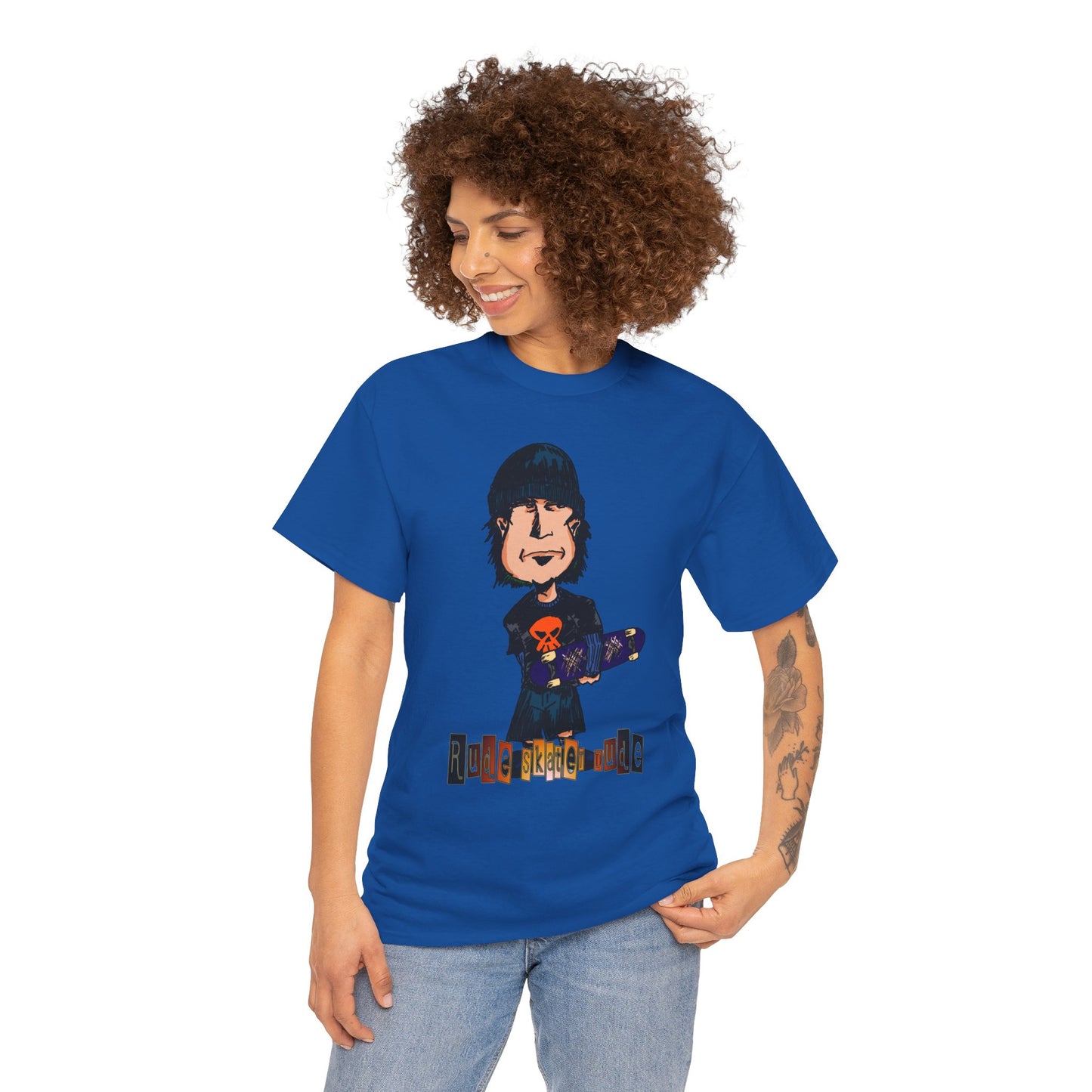 Rude Skater Dude Cartoon Skate Punk T-Shirt — Skateboarding Tee with Skull Design
