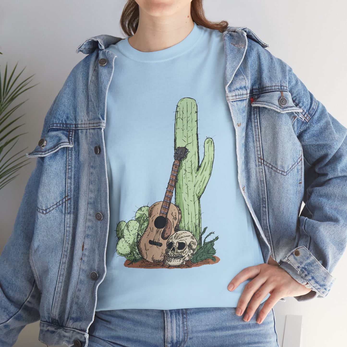Desert Vibe Graphic Tee - Unisex Heavy Cotton Shirt, Boho Cactus Shirt, Guitar Lover's Gift, Summer Top, Music T-Shirt