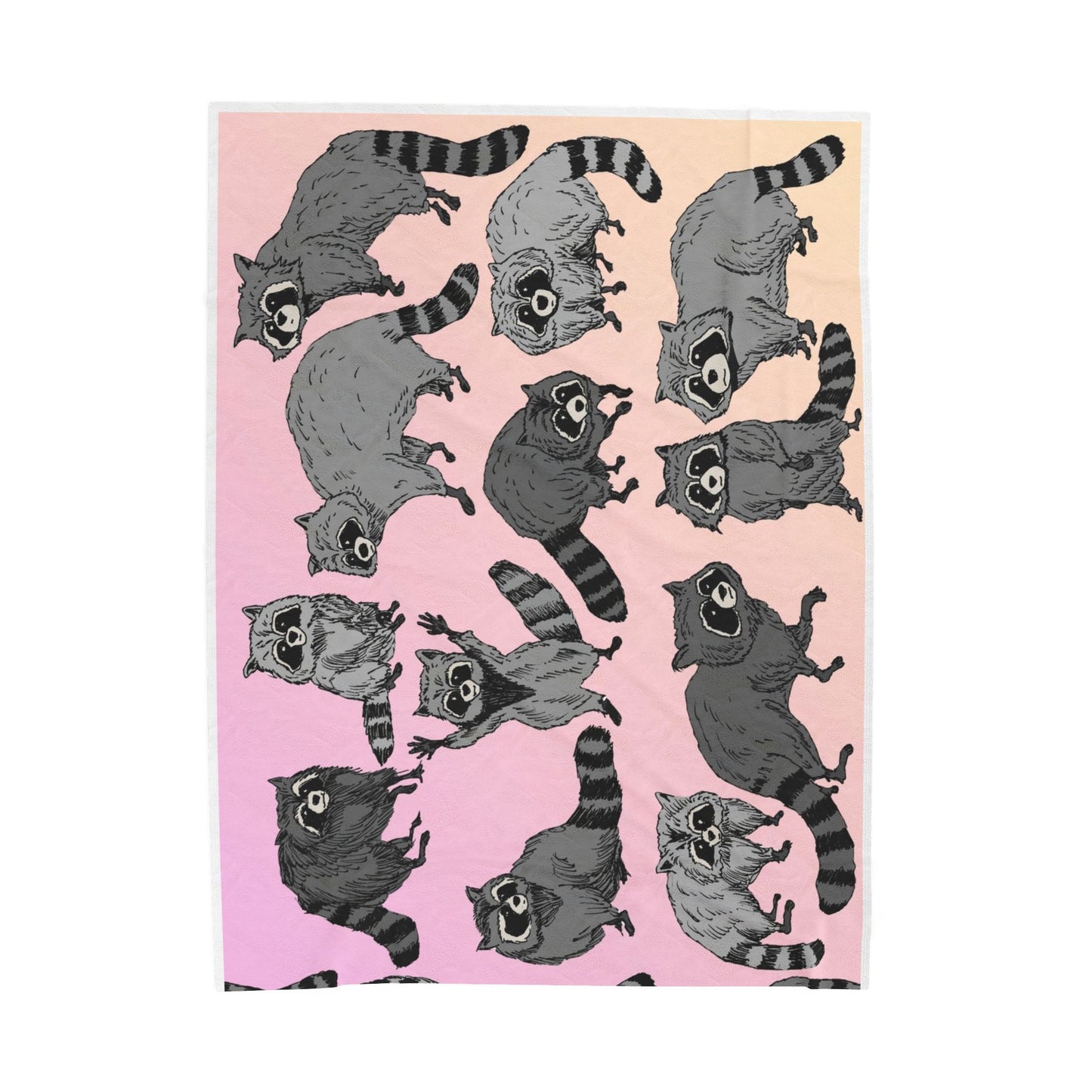 Raccoon Pattern Velveteen Plush Blanket — Soft Pink Ombre Cozy Throw for Animal Lovers